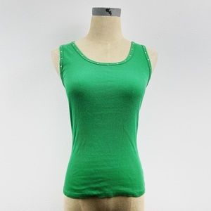 Vintage 90’s Banana Olive Green Rhinestone Tank Top Ribbed Fitted